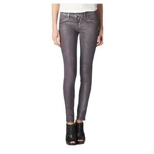 J Brand Super Skinny Jeggings Coated in Purple Silver Metallic Stretch Size 27